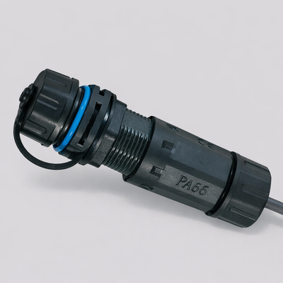Starlink Mini DC waterproof Ethernet connector with cable inserted and O-ring visible for Starlink Mini DC sealing.