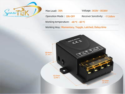 12V Remote Control Relay 30Amp (8-86VDC) SpaceTek