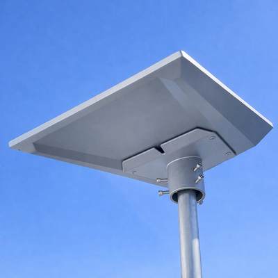 Low-angle photo of Spacetek Gen 3 Performance pole adapter – mounted Starlink dish with clean anodized finish