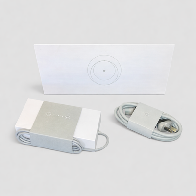 Front view of the Genuine Starlink Gen 3 Router kit, showing the wireless router panel with circular detail, power adapter, and coiled cable on a clean grey background