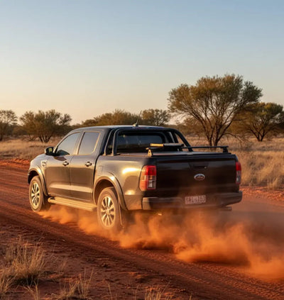 Starlink Mini Road Bundle mounted on Ford Ute driving through Australian outback