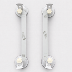 Front view of Starlink Mini suction cup mounts labeled A1 and B1 with cream adjustment knobs and white suction bases on grey background